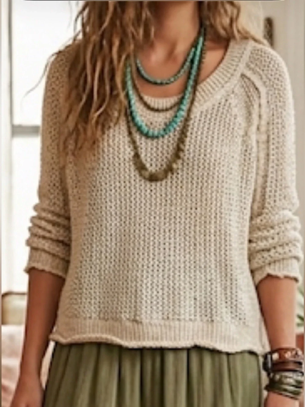 FREE PEOPLE Cream Open Knit Cotton Sweater Women’s Size Small